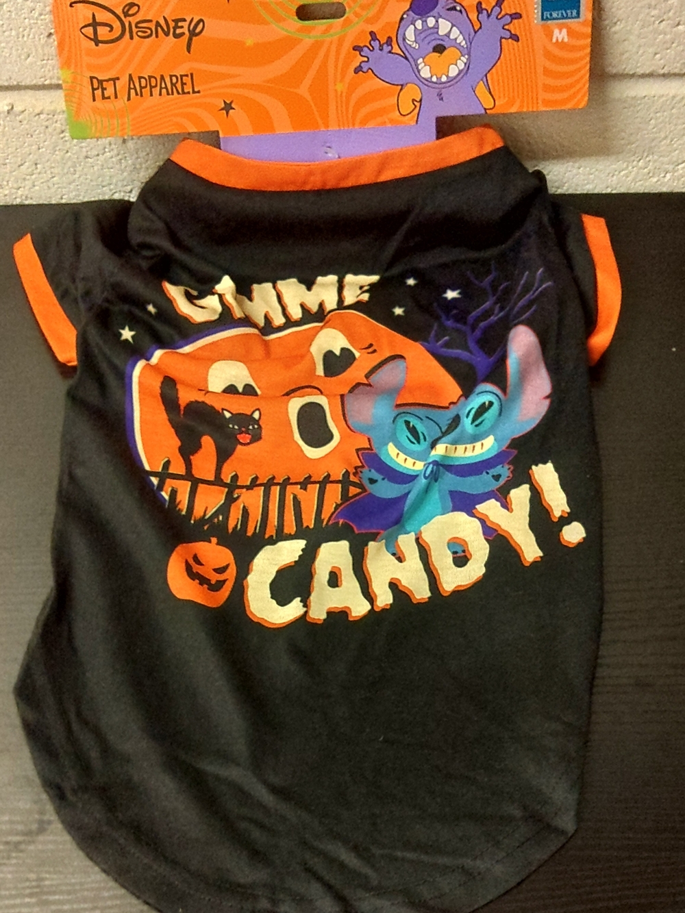 Disney Black and Orange Halloween Pet Tee with Stitch Pumpkin Graphic
